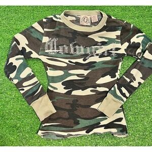 Vintage Y2K Girls Camo‎ Shirt Sz 5-6 Studded Waffle Thermal Cowgirl Hardware